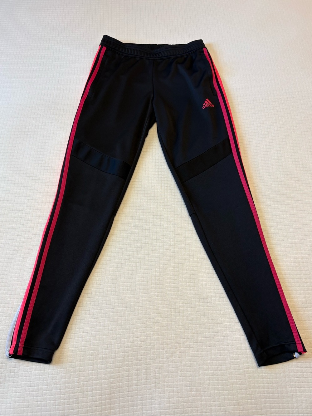 Adidas black track pants with pink 3-stripes